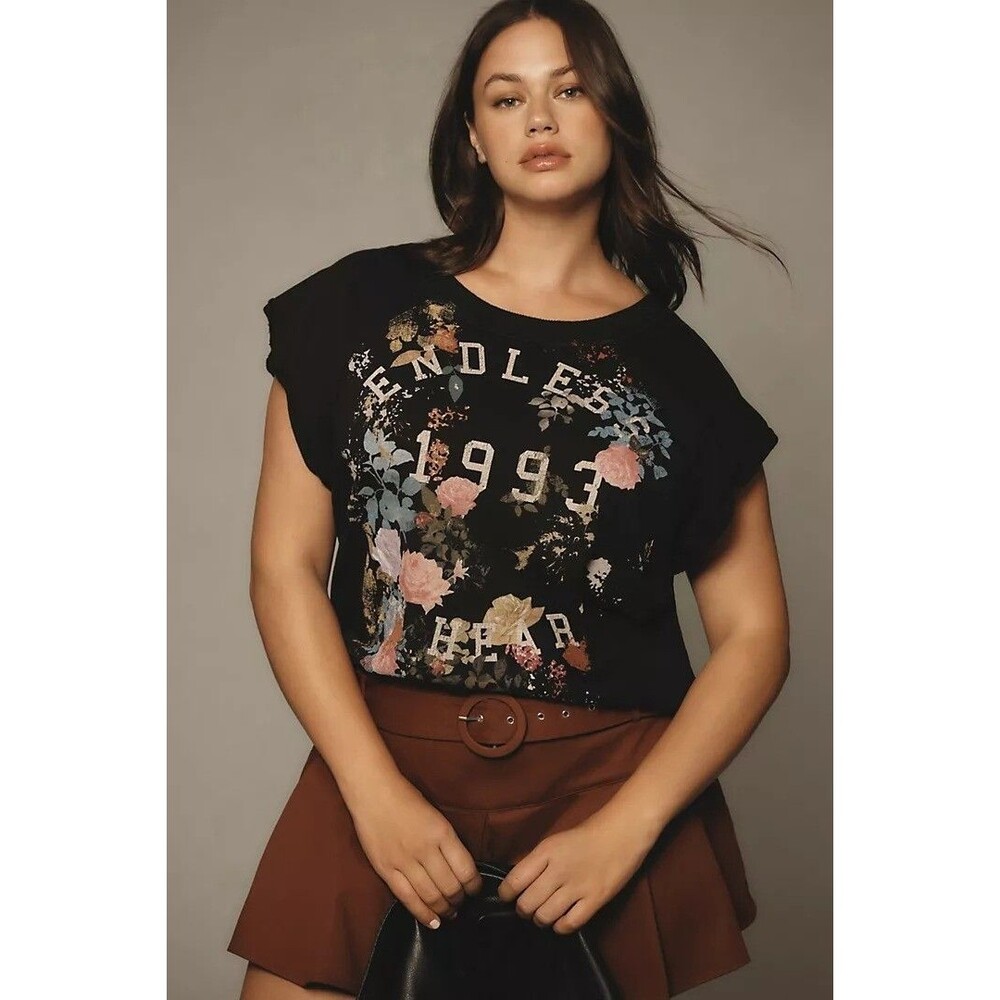 Anthropologie Pilcro Muscle Sweatshirt Top Pullover Floral Printed 1X NEW 276949